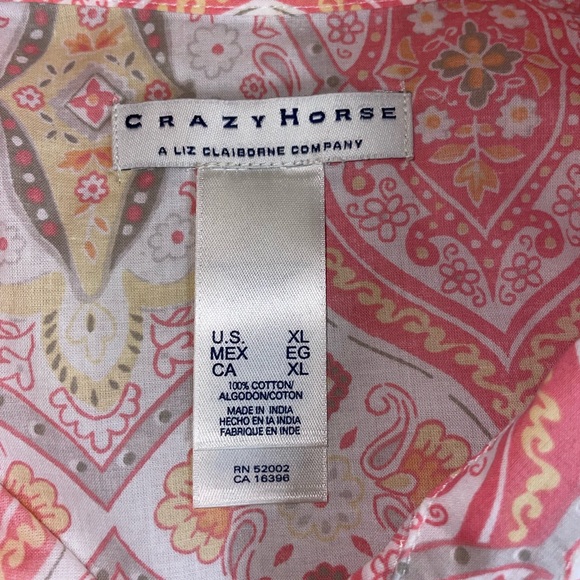 Crazy Horse by Liz Claiborne Coral and Yellow Patterned Beaded Button-Up Shirt - Picture 6 of 6